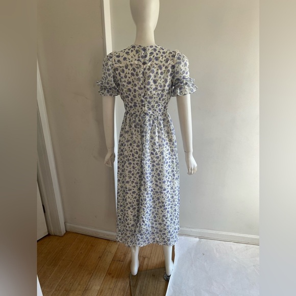 Since Then White Blue Floral Print Long Puff Sleeve A-line  Maxi Dress M V-neck - Picture 3 of 8